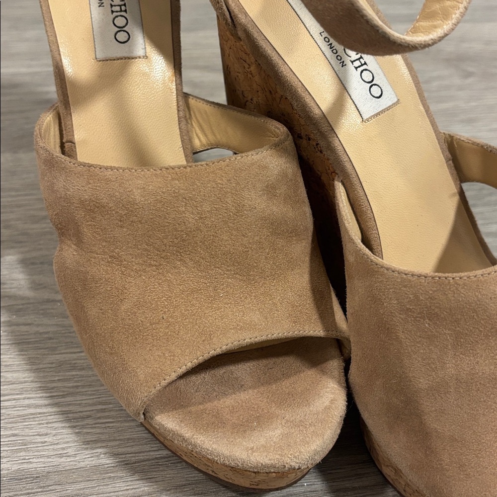 Jimmy Choo Cream Suede Cork Platform Ankle Strap Women's Shoes size 40 - Picture 8 of 14